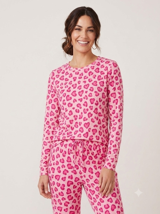 Joyspun Other - Cozy Pink Heart-Print Long-Sleeve Pajama Top